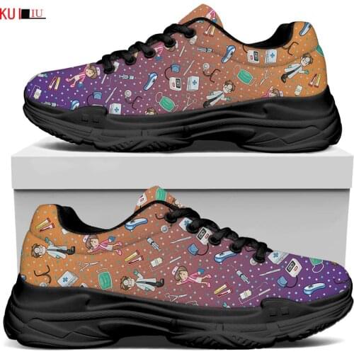 KUILIU Gradient Nurse Print Women Platform Shoes Increase Comfortable Luxury Brand Casual Flat Bottom Breathable Lady Mesh Shoe