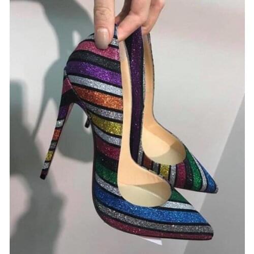 Newest Colorful Glitter Embellished High Heel Shoes Woman Sexy Pointed Toe Party Wedding Shoe Shallow Stiletto Heels