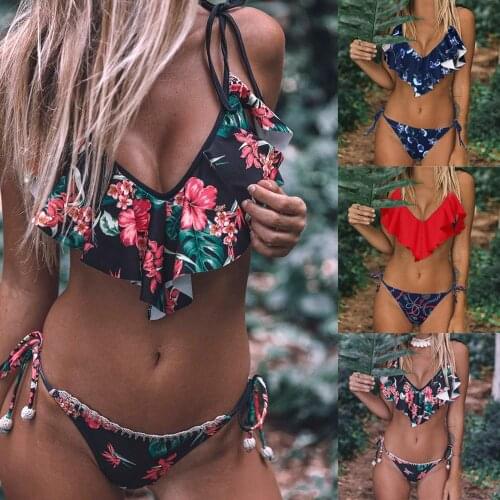 Bikini Set Hot Sale 2020 Womens swimming suit Womens Bikini Set Sexy Leaves For Rope Swimsuit Push-up Swimwear #5