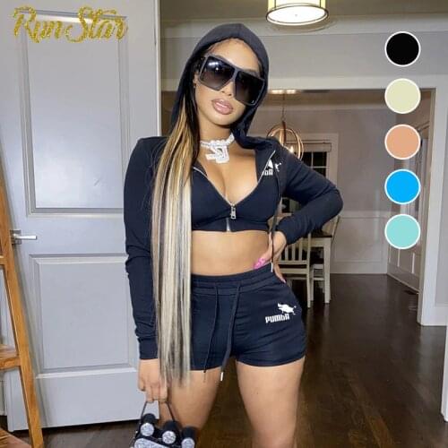 Spring New Women 2 Piece Set Long Sleeve Print Zipper Hoodies Pullover Body Short Suits Hooded Sweatshirts Short Pants Outfits