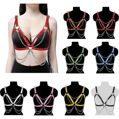 Suspender Belt Female Harness For Women Sword Belt Corset Sexy Metal Chain Lingerie Tops Chest Waistband Punk Goth Pu Leather