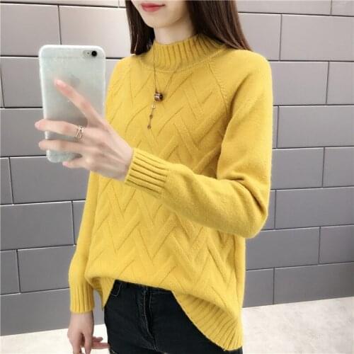 Autumn Winter Sweater Women Knitted Pullover 2020 New Long Sleeve Sweaters Turtleneck Jumper Yellow blue Shirt Female Tops