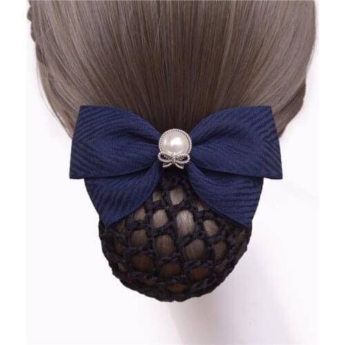 Women Hair Clip Professional Headdress Simple Bow Hairpins Bank Stewardess Nurse Pocket Net Pocket Bun Snood Hair Accessories