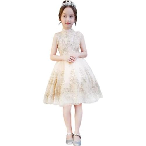 2019 New Flower Girl dresses for Weddings Gold Little Kids Satin First Communion Dresses Glitz Ball Gown Pageant Dress