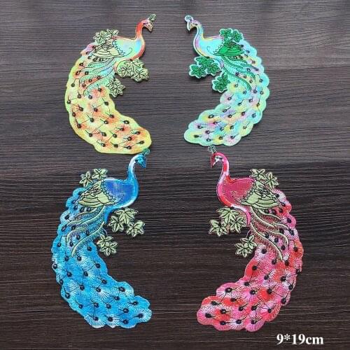 1Pair New 4Colors Shining Phoenix Embroidery Patches Iron on Applique Stickers for Clothing DIY Accessories LSHB718