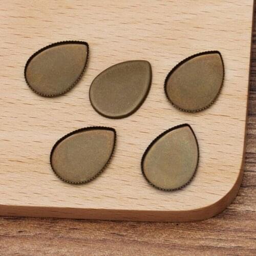 500pcs antique bronze into 13x18mm 18x25mm tear drop water drop cabochon tray pendant bezel blank pendant base jewelry settings