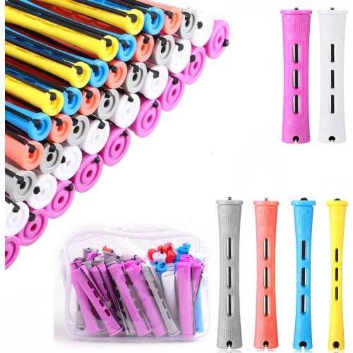 60 Pieces Hair Perm Rods Short Cold Wave Rods Plastic Perming Rods Hair Curling Rollers Curlers with Steel Pintail Comb