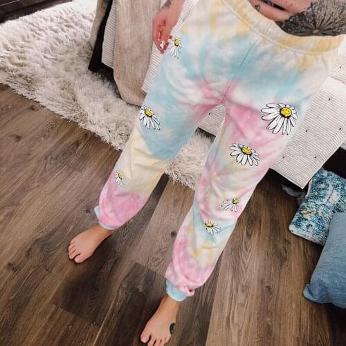 Womens Pants Daisy Tie Dye Fashion High Waist Hip Hop Dance Sport Running Jogging Harem Pants Sweatpants Jogger Baggy Trousers