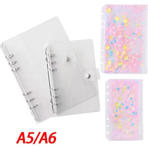 A5 A6 Ring Binder Transparent Loose Leaf Notebook Cover Notepad Weekly Planner and Cute Glitter Sequins 6 Holes File FolderStud