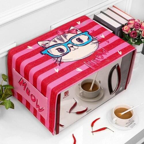 Cute Dog Cat Cotton and Linen Microwave Oven Cover with Storage Bag Dust Cover Anti Oil