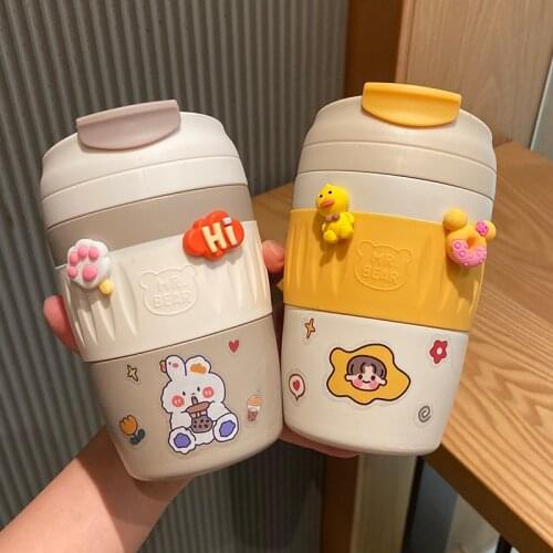 Creative Cartoon Thermos Cup Student Lovely Portable Straw Cup Children Stainless Steel Thermos Cup Christmas Water Bottle Gift