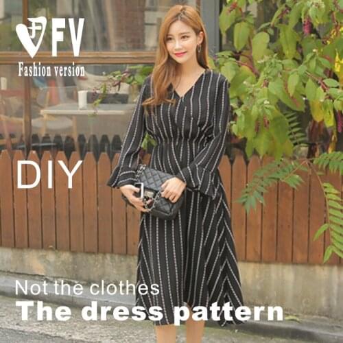 Long section V-neck dress garment pattern lotus leaf cuff sewing structural drawings BLQ-311