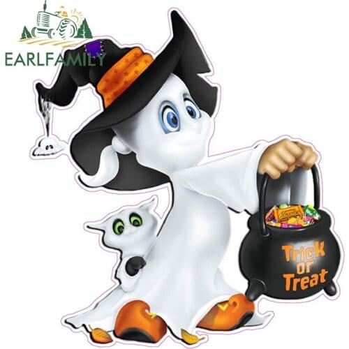 EARLFAMILY 13cm x 12cm Cute Halloween Ghost Vinyl Car Stickers Auto Motorcycle Car Decals Accessories Wall Decor