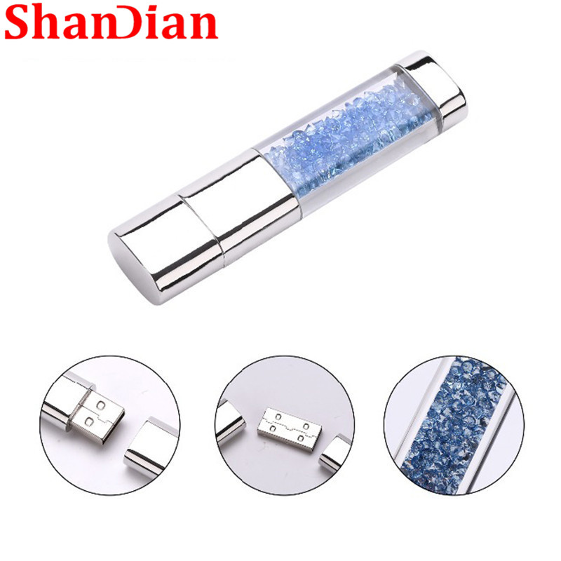 SHANDIAN wholesale Crystal Diamond strips pendrive usb 2.0 32gb/16gb/4gb cap Flash Drive case lovely gift for girls lover memo