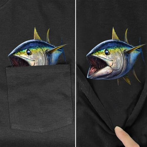 CLOOCL Animal Savage Gear Fish Cotton T-Shirt Pocket Fishing Printed Shirt Casual Short Sleeve Round Neck Tops Funny Cotton Tees