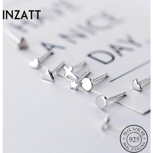 INZATT Real 925 Sterling Silver Star Round Stud Earring For Fashion Women Fine Jewelry Minimalist Geometric Accessories Gift