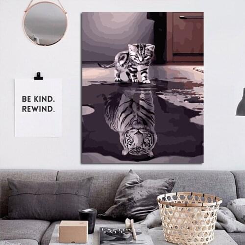 DIY painting by numbers cute cat adult creative hand-painted living room decoration painting