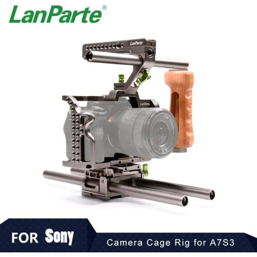 Lanparte Camera Cage Rig for Sony A7R3 with Wooden Side Handle and REC Control Top Handle