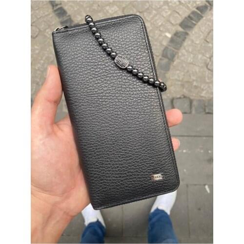 Karali Leather Phone Compartment Black Zipper Genuine Leather Wallet-zircon Bracelet Gift