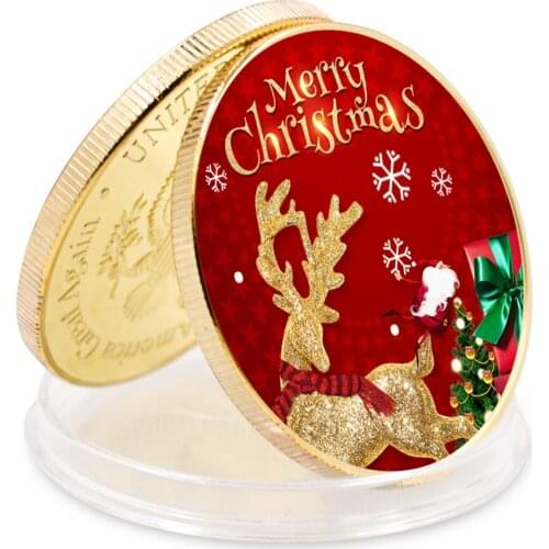 Merry Christmas Happy New Year Santa Claus Gold Plated Coin Round Commemorative Challenge Coins