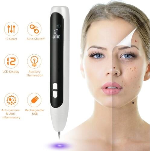 12 Level Laser Plasma Pen Laser Tattoo Freckle Remover LCD Mole Removal Machine Dark Spot Eraser Face Care Skin Tag Remover Tool