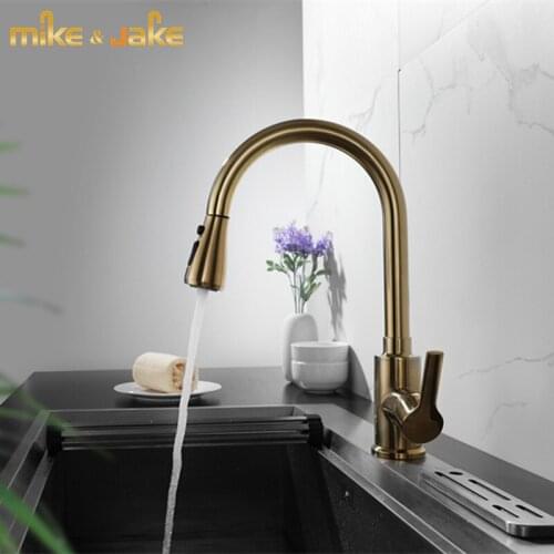 Frosted gold kitchen sink faucet gold brush brass Kitchen faucet Pull down cold and hot mixer gold kitchen faucet