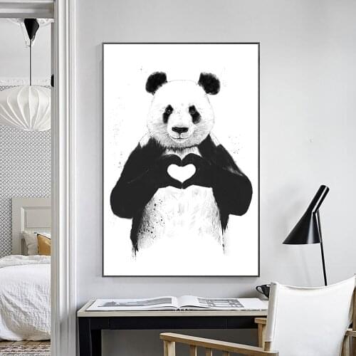 Lovely Cute Panda Heart Hand Sign Hand Heart Photos of Criminals Canvas Paintings Wall Art for Living Room Decor Home Decoration