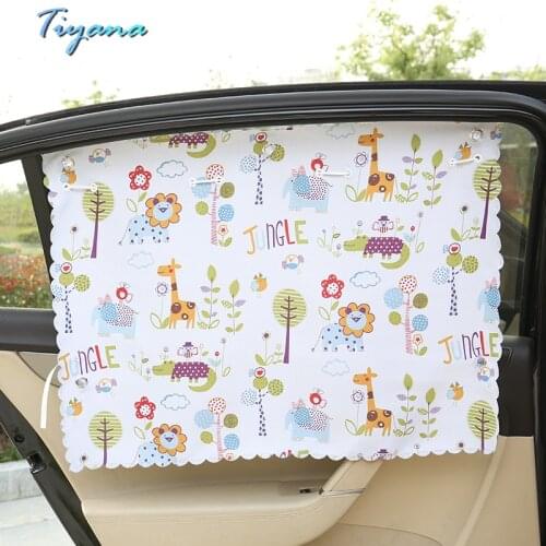 Cartoon Cotton Embroidery Car With Suction Cup Type Sunshade Curtains Sun Protection Heat Insulation Hanging Drawstring Curtains
