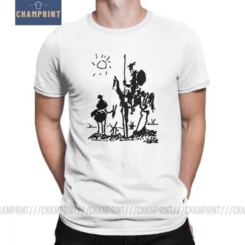 Funny Picasso T Shirts Art Painting Don Quixote Knight T-Shirt Men Round Neck 100% Cotton Short Sleeve Tees Summer Clothes