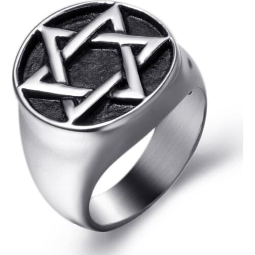 Mens Boys Magic Hexagram Star of David Silver Black 316L Stainless Steel Ring Gifts Jewelry Us Size 8-13
