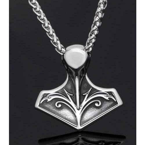 Men stainless steel Norse viking thors hammer raven amulet MJOLNIR pendant necklace with viking figt bag