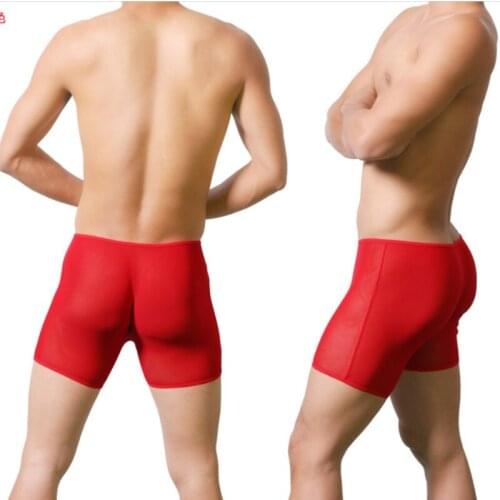 Mens Elastic Mesh Transparent Sexy Gay Man Erotic Soft Smooth Boxer Body Underwear