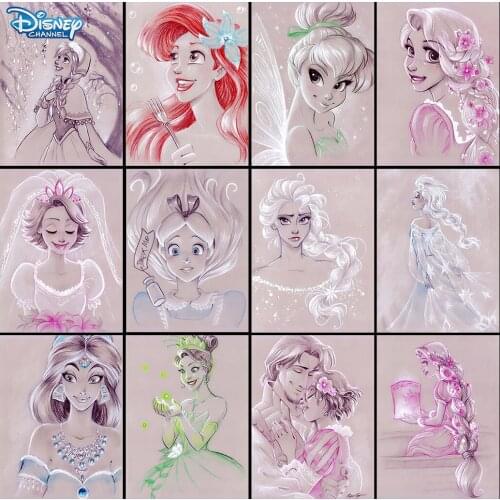 Disney 5D Diy Full Circle Diamond Painting Cartoon Princess Diamond Embroidery Set Art Hanging Painting Gift Home Decoration