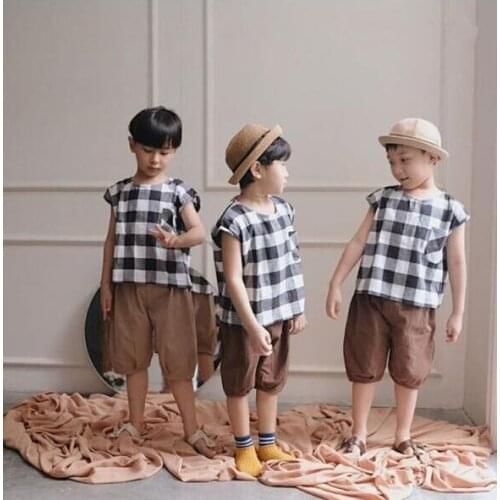 2021 New Girls Boys Plaid Shirt Spring Cotton Linen Fashion Kids Top 1-6 year QL999