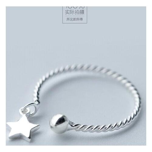 VERY THIN Real. 925 Sterling Silver jewelry fine Adjustable Rope Twist Star&Ball Ring toe knuckle Openable jewelry GTLJ748