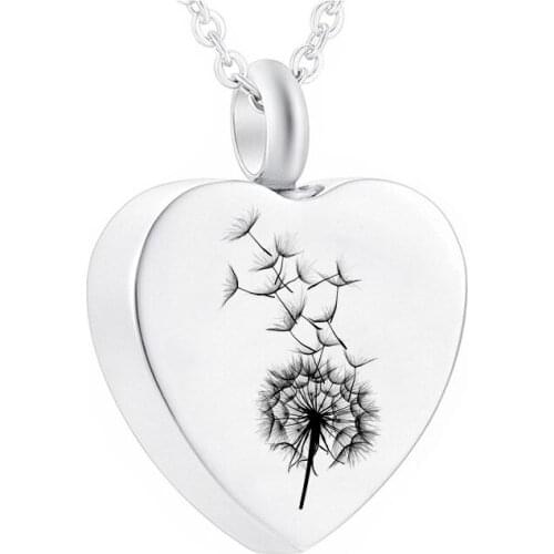 Cremation Jewelry Heart Shaped Stainless Steel Urn Pendant Dandelion Necklace Commemorating the Passing Family/Pet