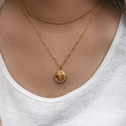 Ladies Cute Facial Expression Happy Sad Layer Necklace Hiphop Womens Cute Personal Stainless Steel 18K Gold PVD Necklace