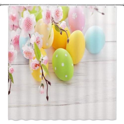 Easter Shower Curtain Color Egg Spring Pink Floral Plant Kids Bathroom Decor Polyester Fabric Home Bathtub Cloth Hanging Curtain