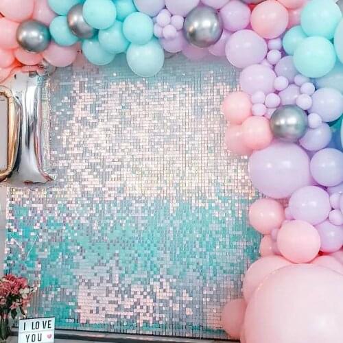 Iridescent Lake Blue Square Glitter Shimmer Grid Shimer Party Wall Transparent Background Board Sequin Advertisement Backdrop