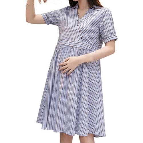 Maternity Dresses Summer Pregnancy Dress Women Vestidos Striped V Neck Plus Size Blue Maternity Dress Vestido 2020 Woman Clothes