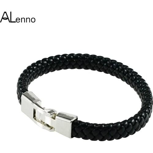 ALenno PU Leather Handmade Braided 3 Size Stainless Steel Toggle Clasps Rope Chain Bracelets For Women Men Fashion Jewelry Gifts