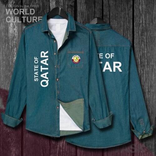 State of Qatar Qatari Dawlat QA Men Jacket Clothes Autumn Cotton Flags Turn-down Collar Jeans Shirt Long Sleeve Cowboy Coat 20