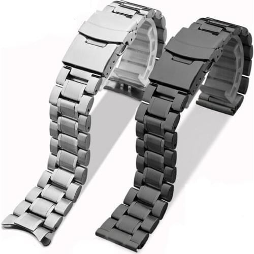 18mm 20mm 22mm 24mm Silver Black Stainless Steel Watchband Curved Interface Butterfly Watch Strap for Tissot Anima Citizen Seiko