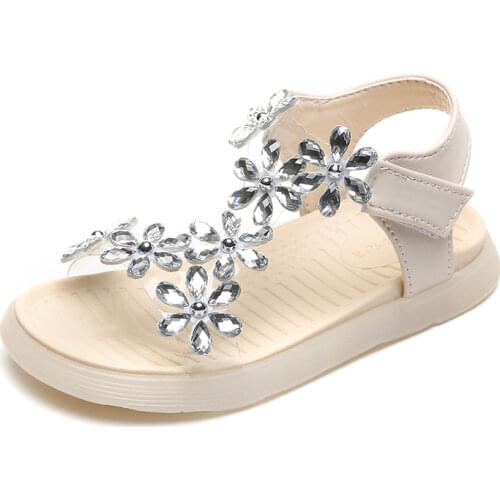 2021 Summer Girls Sandals Rhinestone Princess Shoes Reathable Kids Rhinestone Sweet for Party Flats Children Shoes Flats Chic