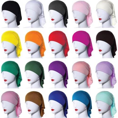 20 Colors Ramadan Modal Muslim Women Inner Hijab Caps Islamic Underscarf Hats Ninja Hijab Plain Hair Loss Hat Niquabs Bonnet New