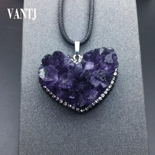 VANTJ Natural Amethyst Raw Pendant Choker Simple Heart Gemstone Necklace for Women Jewelry Party Gift