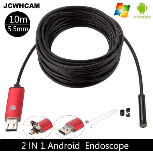 JCWHCAM Waterproof USB Endoscope 10M Cable 6LED Dia 5.5mm Borescope Inspection Wire Camera With Mini Camera Mirror Hook Magnet