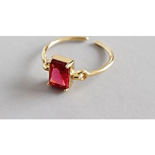 WYJZY Fashion red zircon sterling silver ring for women exquisite student clothing with open ring size adjustment range US 4-6.5