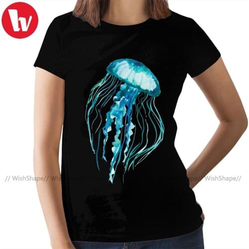 Jellyfish T-Shirt Watercolor Jellyfish T Shirt Graphic 100 Cotton Women tshirt O Neck Ladies Tee Shirt