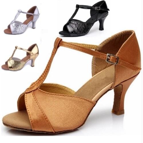 Girls Womens Ballroom Tango Salsa Latin Dance Shoes High Heel 7cm / 5cm Sales Silver Gold Black Tan Wholesale